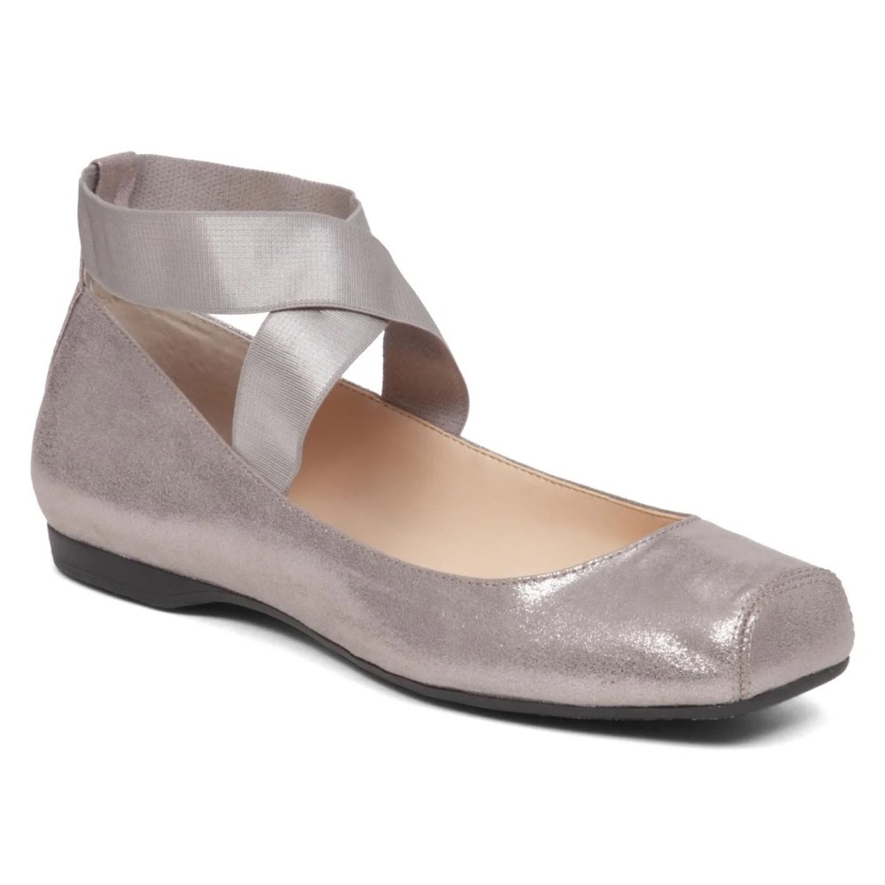 Jessica Simpson Silver Gray Ankle-Strap Ballet Flats